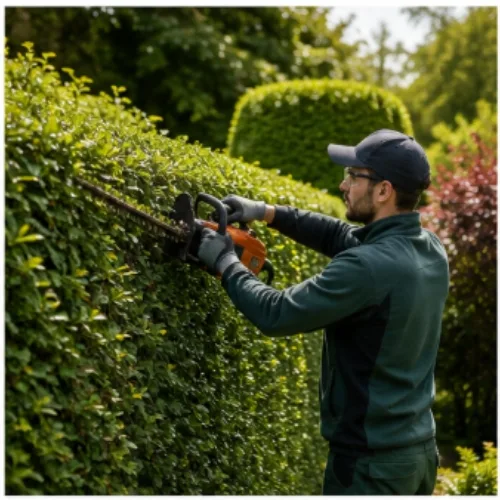 Jardinier réalisant la taille d’une haie